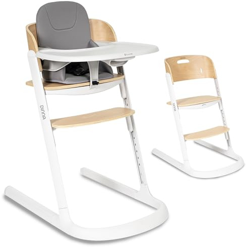 Olmitos Trona evolutiva de madera 2 en 1 DINNA Silla infantil Evolutiva y convertible desde 6 meses hasta adolescencia | Ajustable en altura y profundidad, bandeja extraíble y arnés 5 puntos (Blanco)