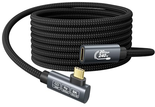 EUDOBEL 4K USB C Verlängerung 5m, (USB 3.2 20Gbps Typ C-Verlängerung, PD 3.1 240W 5A, Winkel 90 Grad), Video 8K@30Hz, 4K@144 Hz/60Hz USBC Verlängerungskabel für PSVR2, iPad, MacBook, Dell XPS, Switch