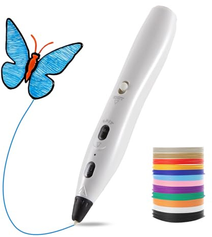 LIHUACHEN RPC200B Set di penna 3D, incluso filamento in plastica PLA a 12 colori, compatibile con filamento PLA, adatto per lavori fai artigianali. (bianco)