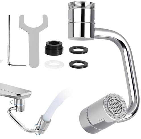 YUPZAR Rubinetto Rotante 1080 Gradi, Prolunga Rubinetto Allungabile con Rotazione, Snodo per Estensione Lavandino Cucina in Ottone, Areatore Rompigetto con Filtro Antispruzzo, Con chiave inglese