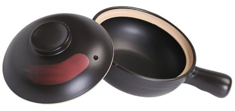 TOKIDNY Casserole Terre Cuite Traditionnelle pour Gaz Pot à Soupe Maison avec Couvercle Cuisson Saine et Uniforme Petite Noir et Rouge pour Mijotés Maison
