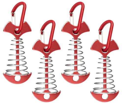 WESIEVYA 4 Stück Fischgräten Zeltzubehör Aluminiumlegierung Heringe mit Federclip Rot Kompakt Robust für Camping Outdoor