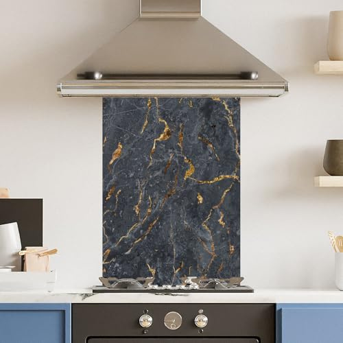 Premium 75 x 90cm Black Marble 6mm Glass Toughened Kitchen Splashback