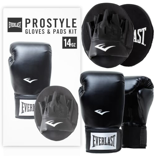 Everlast Prostyle 2 Boxhandschuhe, Pratzen-Set und Schlagpolster-Training, schaumstoffgepolsterte Boxpratzen und Handschuhe – Authentische Everlast-Ausrüstung