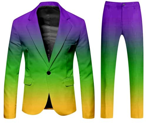 Generisch Anzug Kostüm Herren Lustiger Masken Anzug Prom Suits Faschingskostüme mit Bunten Drucken 60er Jahre Outfit, Party Jacke und Hose, Karneval, Mottoparty, Mardi Gras