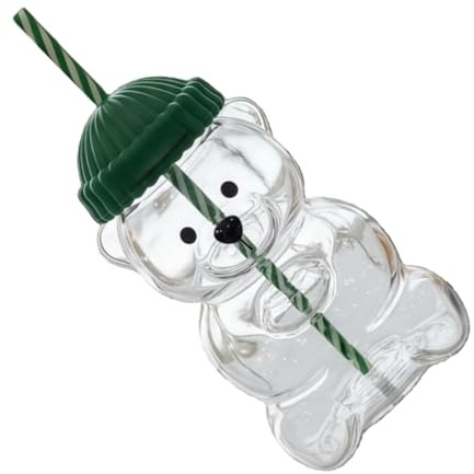 GEERYZHE Tazza in Paglia per Bambini con Orsetto – Simpatico Bicchiere in Vetro per Bambini da 20 Once con Coperchio, Tazza in Paglia Borosilicata per Latte, Succhi e Frullati, Senza BPA e a Prova