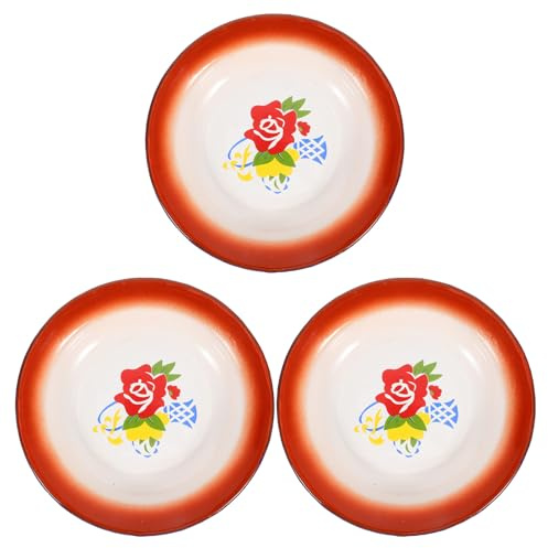 Zerodeko Set 3 Piatti Smaltati Multifunzionali in Cinese Rosso per Servire e Dolci Vintage per e Hotel