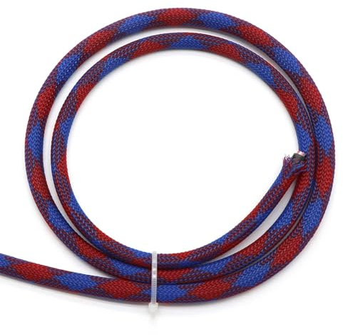 Guaina Cavi 1/5/10M Blu-Oro-Rosso PET Cavo Intrecciato Manicotto 3 4 6 8 10 12 16 20 25 30 40mm Stretto Ad Alta Densità Espandibile(Blue Red,10mm,1 Meter)