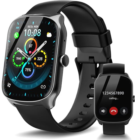 STECEi Smart Watch for Men Women Bluetooth Calls, 1.95 HD Curved Screen Smartwatch with Heart Rate/Sleep Monitor, 110+ Sport Modes, IP68 Waterproof Fitness Watch for Android iOS, Black