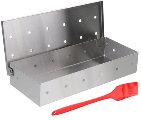 HEMOTON Edelstahl Bbq Räucherbox Satz mit Silikongriff Anti Rostartig und Leicht zu Reinigen für Gasgrill und Holzkohlegrill zum Räuchern von Fleisch