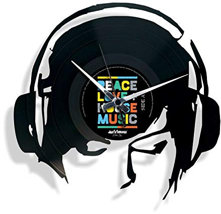 discoclock – Reloj de vinilo/Vinyl record Clock – Reloj de pared/reloj de pared/reloj vintage/Idea regalo hecho con auténticos Discos de Vinilo a tema DJ House Techno – Modelo color doc030 – DJane @ Work – Reparto de 24ore. 2 años de garantía.