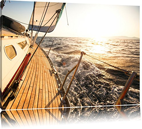 Pixxprint Segelboot im Meer, Größe: 100x70cm, Leinwandbild, fertig gespannt, Wandbild, Dekoration, Kunstdruck, kein Poster