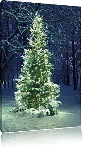 Pixxprint Leuchtender Weihnachtsbaum, Größe: 120x80cm, Leinwandbild, fertig gespannt, Wandbild, Dekoration, Kunstdruck, kein Poster