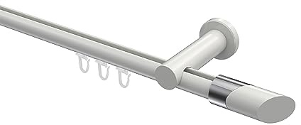 INTERDECO Innenlauf-Gardinenstange 20 mm, moderne Innenlaufstange aus Metall, Weiß, zur Wandmontage, Typ 10213411, 100 cm