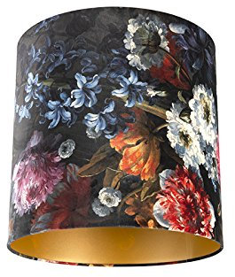 QAZQA Baumwolle Velour Lampenschirm Blumenmuster 40I40I40 Gold I Messingene Innenseite,