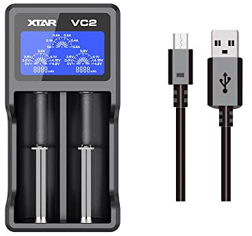XTAR VC2 Premium USB Charger w/LCD Screen for 3.6V/3.7V Li-ion/IMR/INR/ICR 10440 14500 14650 16340 17335 17500 17670 18350 18490 18500 18650 18700 20700 21700 22650 25500 26650 Li-ion Battery Charger