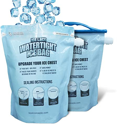 2 grands sacs de glace étanches Le sac de glace réutilisable original pour glacières – Déposez des cubes de glace et faites des sacs de congélation froids et secs pour les glacières – Buvez votre