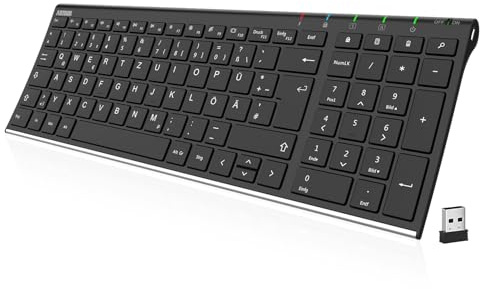 Arteck USB Wireless Keyboard Stainless Steel Ultra Slim Keyboard with Numeric Keypad for Computer/PC/Laptop and Windows 11/10/8 Rechargeable Battery