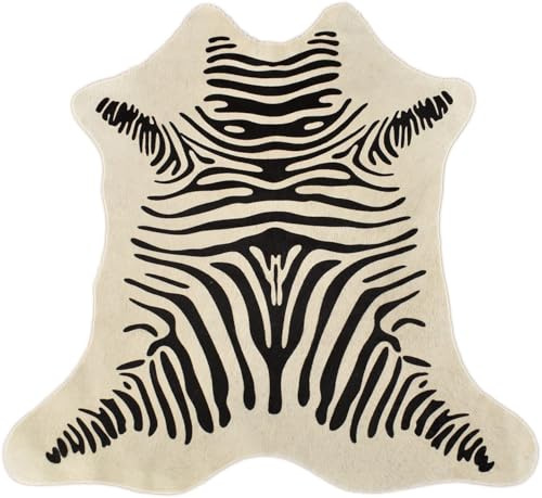 Mini Kuhfell Zuschnitt Schwarz Weiß mit Zebra Print ca. 80 x 60 cm | Echtes Brasilianisches Kalbfell, Kurzhaarig, Rutschfest, Für Fußbodenheizung Geeignet