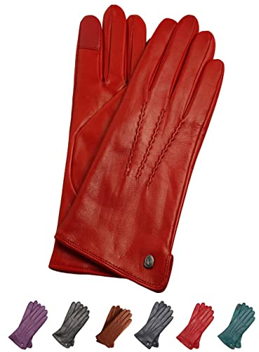 AKAROA ESTD 2019 Lederhandschuhe Damen ANN, Touchscreen Funktion, italienisches Leder, recyceltes Strickfutter aus 50% Kaschmir und 50% Wolle, 4 Größen S - XL