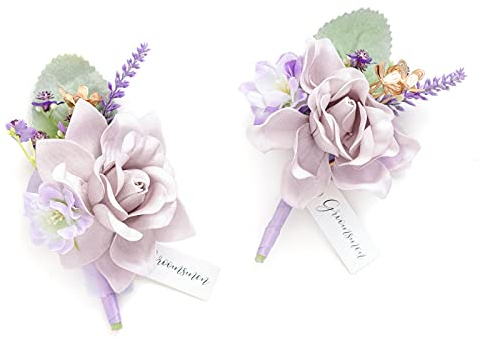 Ling's moment ansteckblume Anzug Buttonhole für Männer, 2 Stück Bräutigam Trauzeugen Gast-Boutonniere, künstliche Blumen für Hochzeit/Abschlussball/Heimkehr usw. Flieder Lavendel Lila
