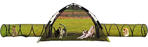 3-in-1 Tragbares Katzenlaufstall, Outdoor-Gehege, aufklappbares visuelles Netz, Haustier-Spielzelt, Tunnel, Compound-Haus für Katzen, Welpen, Kaninchen, Kleintiere, groß