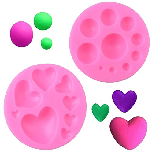 2 Pièces Moule en Silicone en Forme de Coeur, Moule en Silicone de Forme Ronde, pour la Fabrication de Chocolat, Gâteaux, Gelée, Pâtisserie,Bonbons (Rose)