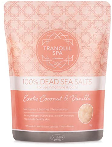 Clearwater Tranquil Spa 100% Dead Sea Salt 1KG, Bath and Hot Tub Salts, Hot Tub Fragrance, Natural Minerals, Exotic Coconut and Vanilla,Pink