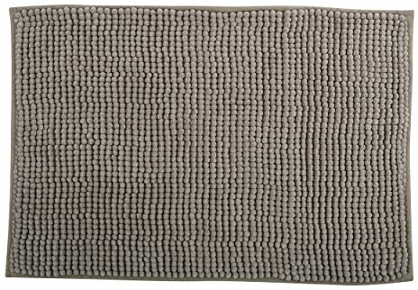 MSV – Chenille-Mikrofaser-Badematte – Langflorig, rutschfest – Maschinenwaschbar – Praktische Aufhängeschlaufe – Optimaler Komfort und Hygiene – Taupe – Einzelmatte – 50 x 80 cm
