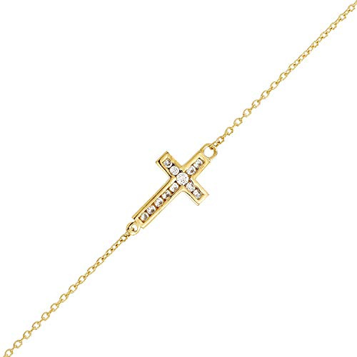 JC Trauringe Echt 585 Gold Damen Goldarmband Kreuz mit Zirkonia in 585 Gelbgold Armband Armkette Kreuzarmband Schmuck 14 Karat 8210