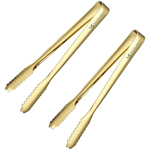 MSY BIGSUNNY Lot de 2 pinces à glace de 17,8 cm en acier inoxydable épais avec dents pour thé, fête, café, bar, nourriture - Doré