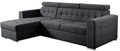 Ecksofa Zara mit einstellbare Kopfstützen, Eckcouch mit Bettkasten und Schlaffunktion, L-Form Couch, Bettsofa, Sofa Wohnlandschaft Polstersofa Polstergarnitur (Kronos 22, Seite: Links)