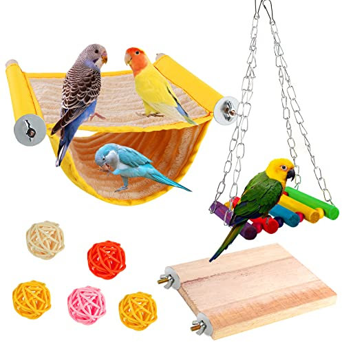 Vegena Vogelspielzeug Wellensittich Vogelkäfig Zubehör Sitzstangen Vogel Hängematte Vogelsitzbretter Rattan Kugeln Spielzeug Vogel Schaukel für Nymphensittich Kanarienvogel Zebrafinken