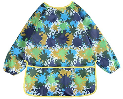 SULIUDAJI Malschürze Kinder, Malkittel 5-7 Jahre, Junge Bastelschürze mit Ärmeln und 3 Taschen, Wasserdicht, Polyester, BPA-frei, Klettverschluss, Unisex, Größe M, Multicolored