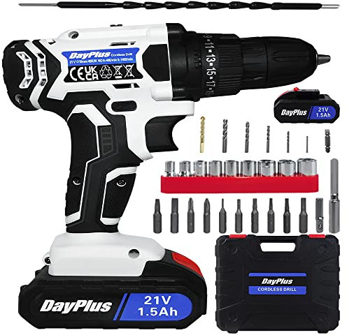 Akkuschrauber 21V Akku Bohrmaschine mit 25+1 Drehmomentstufen, 42Nm Akku-Bohrschrauber mit 45Nm Akku Schrauber, 1500mAh Akku Schraubendreher für DIY Projekt, 29-tlg. Zubehör-Set Werkzeugkoffer