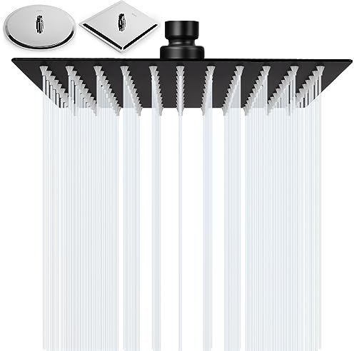 BalladHome Cabezal de Ducha Lluvia 8 Pulgadas Alcachofa de la Ducha lcachofa lluvia Cuadrado Ultra-Delgado Rociador Ducha de Acero Inoxidable 304 (20x20cm, Negro Mate)-F