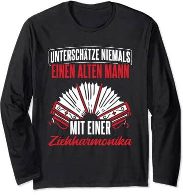 Alter Mann Mit Ziehharmonika Steirisch Akkordeon Langarmshirt