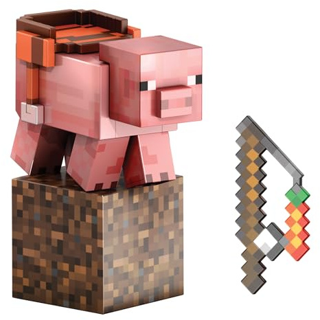 Mattel Minecraft - Maiale Livello Diamante, action figure alta 14 cm con design pixelato e 4 accessori inclusi, personaggio dal videogioco da collezione, giocattolo per bambini, 6+ anni, rosa, HTM04