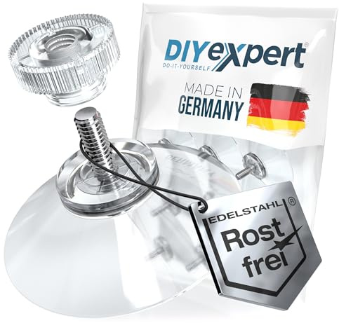 DIYexpert Ventosa con rosca de acero inoxidable | Fabricado en Alemania | [Ø 30 mm] [50 piezas] | Ventosas de alta calidad para camping y automóvil | Ideal como gancho de ventosa y elevador de succión