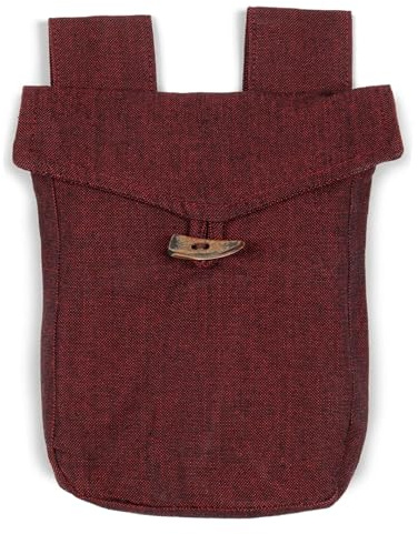 HEMAD Mittelalter-Tasche 100% Baumwolle Gürteltasche Knopf Modell: Widia, Dunkelrot