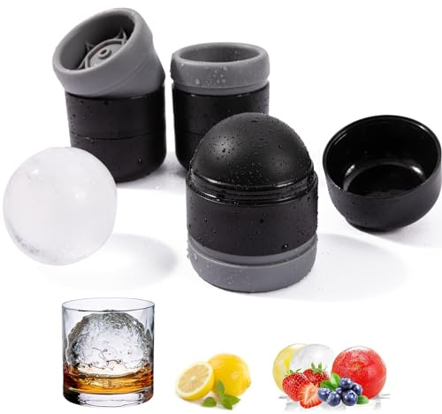 Eiswürfelform Silikon, Kugel Große Eiswürfelbehälter mit deckel, Runde Ice Cube Tray für Bier Whiskey Cocktail Schwarz (3 Stück)