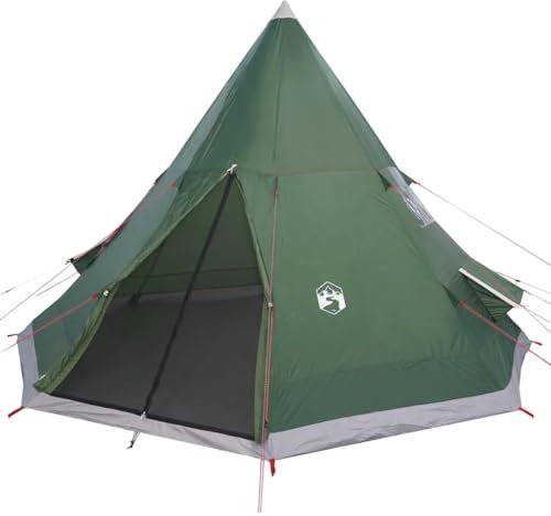 vidaXL Campingzelt, Tipi Zelt für 4 Personen Wasserdicht, Pyramidenzelt Leicht Tragbar, Indianerzelt für Camping Outdoor Wandern, Grün