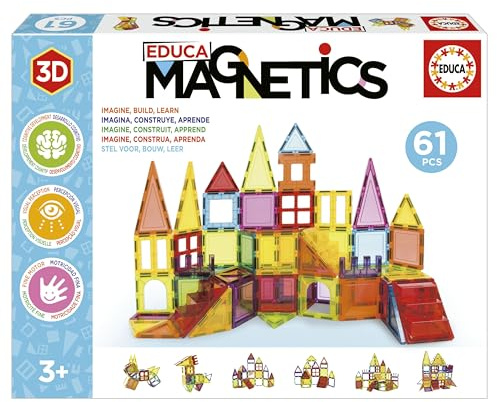 Educa Magnetics | Jeu éducatif de Construction 3D magnétique avec 61 pièces pour Enfants, construit des Figures géométriques en développant la créativité et l'imagination. À partir de 3 Ans (20024)