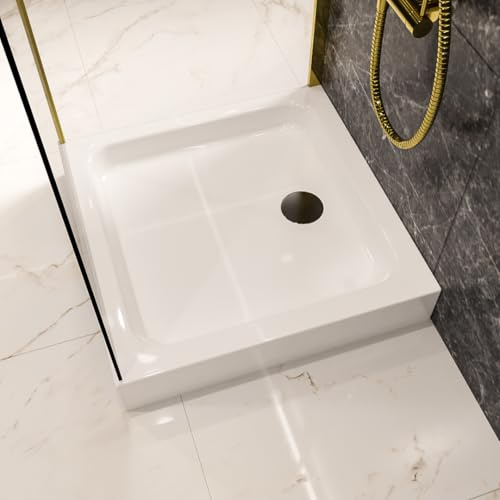 ECOLAM Duschwanne TIM 80x80 x15 cm Tiefe 5 cm Viereck Schürze an 4 Seiten | Quadratische Duschtasse aus hochwertigem Sanitäracryl – beste Qualität, direkt vom Hersteller
