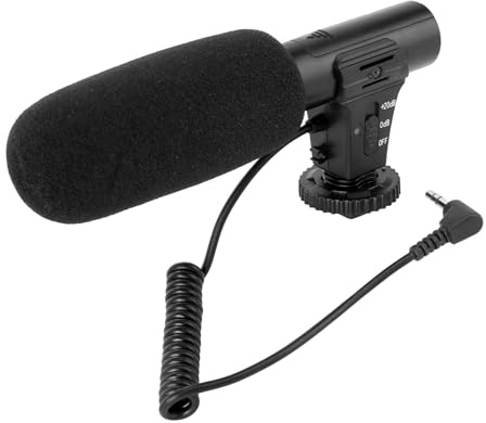 Veemoon Micrófono de Entrevista para Cámara Réflex Digital Profesional, Dirección Cardioide, Reducción de Ruido Ambiental, Compatible Videocámaras y Grabación de Vídeo, Color Negro