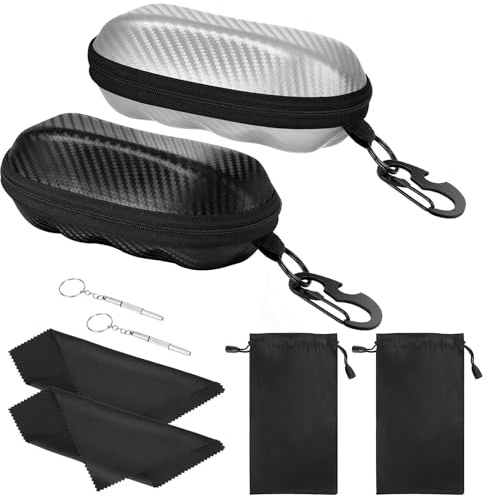 MoKo 2PCS Étui à Lunettes de Soleil Portable, Coque Semi-Dure Unisexe Étui de Protection, Support d'Étui à Lunettes en PU avec Crochet de Suspension en Métal, Mini Tournevis, Noir & Argent