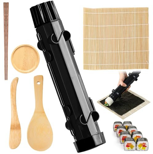 Sushi Maker, 6-teiliges Sushi Bazooka Set, Sushi Maker Roller, Sushi Roller Multifunktionale für Anfänger, Sushimaker und Bambusmatte für Party, Zuhause, Picknick, Sushi-Geschenk für Küchenwerkzeug