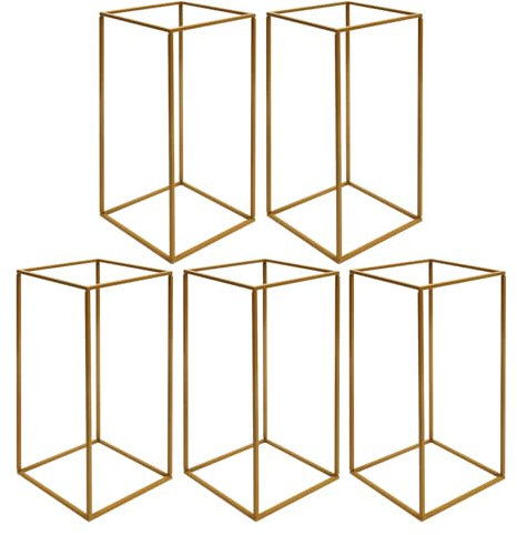 HuKaiL 5 Stück Gold Blumenständer Metall, Hochzeitsvase Blumensäule Rechteckige, Goldvasen Säule Dekosäule Pflanzenständer für Hochzeit Herzstück Tische Wohnzimmer Cafe, 28 * 28 * 60cm