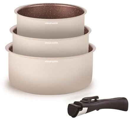 Arthur Martin - Set de 3 casseroles 16-18-20 cm + 1 poignée - Aluminium - revêtement anti adhérent - poignée amovible - Tous feux dont induction