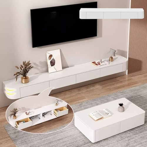 XDXINY TV-Ständer, schwimmend, groß, hängend, TV-Ständer, Wandmontage, TV-Ständer, mehrere Aufbewahrungsfächer, TV-Ständer geeignet für Wohnzimmer, Schlafzimmer (Weiß, 180 x 20 x 24 cm)